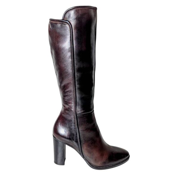 BRUNO PREMI Tall Brown Leather Heeled Boot Size 38 (US 7.5) - Picture 1 of 9